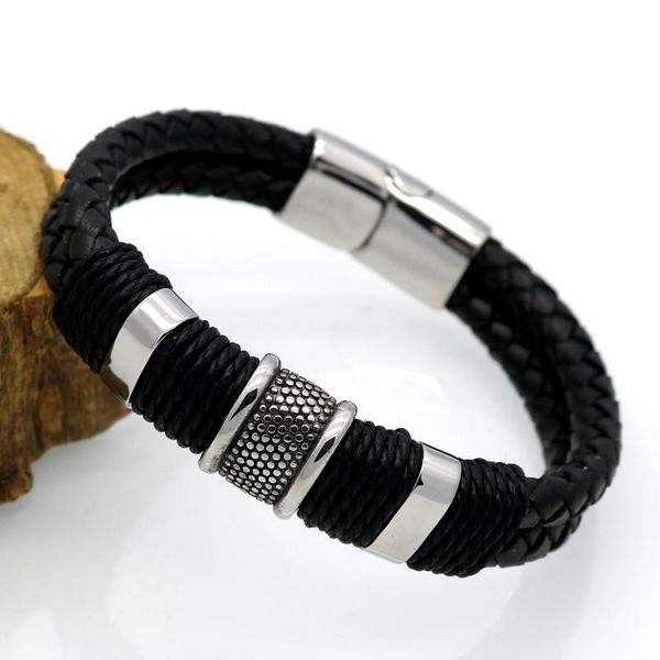 

bangle handmade genuine leather weaved double layer man bracelets casual/sporty bicycle motorcycle delicate cool men jewelry, Black