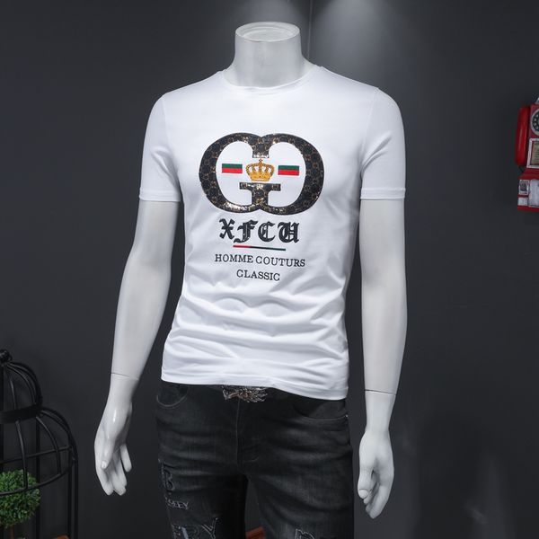 

2022 new mercerized cotton letter embroidery shortsleeved tshirt mens drilling fashion trend printing shortsleeved top, White;black