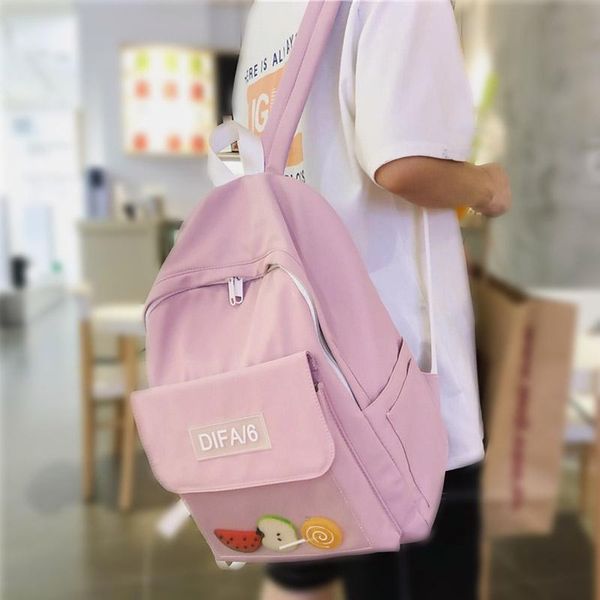 

candy color cute backpack women female transparent front pocket shoulder bag fashion schoolbag for teenage girls travel