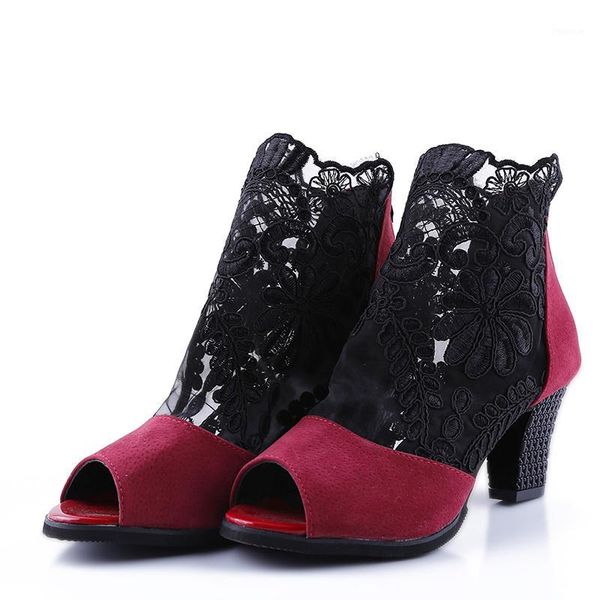 

sandals mesh coarse heels lace spring and summer with super fine waterproof taiwan shallow mouth shoes casual fish 20211, Black