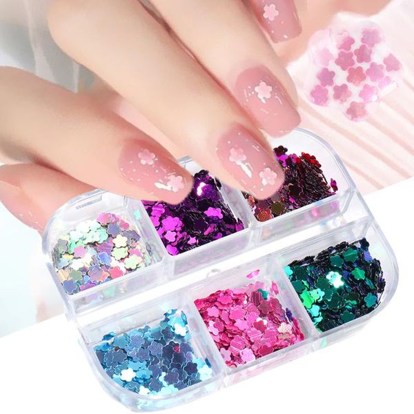 

nail glitter holographic cherry blossoms sequins 3d laser gradient pink flower thin patch design diy manicure accessories nlmhk, Silver;gold