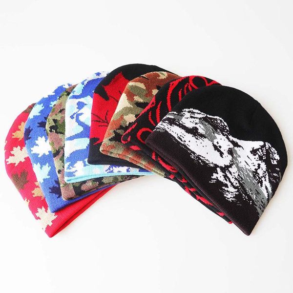 

jacquard maple knitted beanies hats men women skullies soft elastic cap solid winter warm ski swanowing