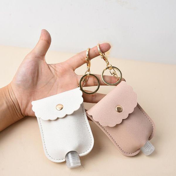

hand sanitizer keychain leather travel bottle key ring empty bottle keychain 30ml flip cap reusable bottles refillable container, Silver
