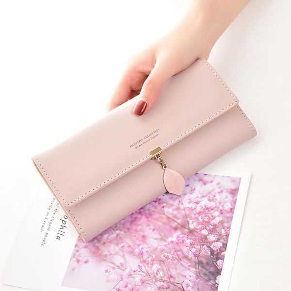 

purse wallet women's long 2021 fashion small fresh leaf hand bag large capacity mobile phone women, White