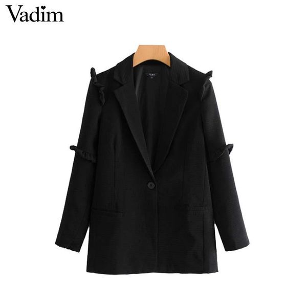 

women's suits & blazers vadim women ruffles black pockets long sleeve notched collar coat solid female casual loose outerwear ca232, White;black