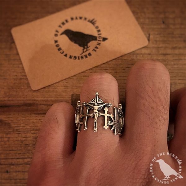 

luxury party favor chrome/hearts rings crow s925 sterling silver cross opening ring for men and women