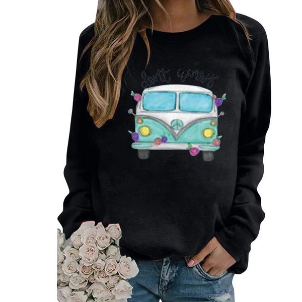 

women's hoodies & sweatshirts cartoon car printing women sweetshirts loose casual round neck long sleeve vintage y2k clothes anime pull, Black