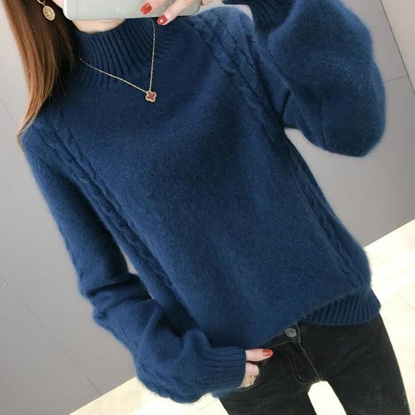 

men's sweaters turtleneck women loose diamond thickened sweater inside knitted bottoming pullover fall winter, White;black