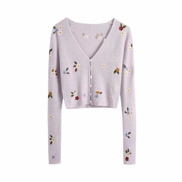 

women knit cardigan v-neckline long sleeves floral embroidery sweater vintage casual femme vetement ropa mujer 210709, White;black