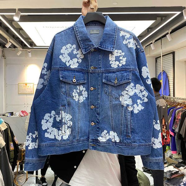 

men's jackets flower printing slim women streetwear cowboy jean clothing denim jacket men 34hb 6f64, Black;brown