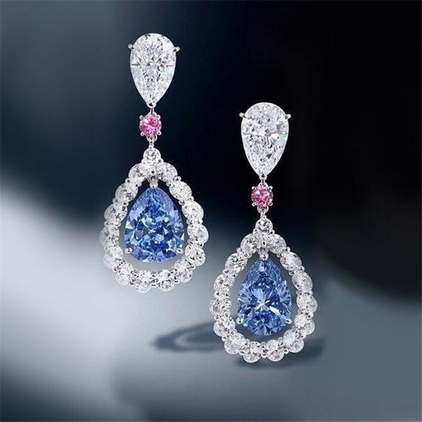 

choucong 2021 sell dangle earrings luxury jewelry 925 sterling silver water drop blue sapphire cz diamond gemstones party women wedding earr