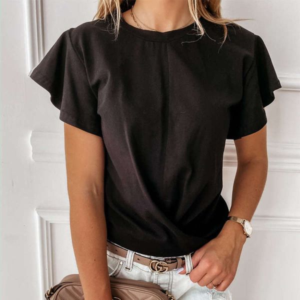 

base 2021 summer solid ruffle short sleeve t-shirt for women, White