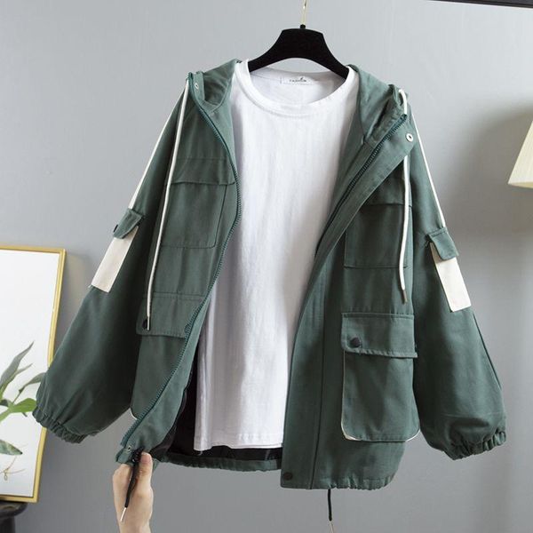 

women's trench coats women spring autumn windbreaker jacket fashion hooded patchwork tooling coat casual loose large size female nzyd13, Tan;black