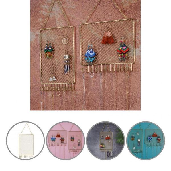 

jewelry pouches, bags space-saving metal grid rectangle ear stud bracelet necklace holder for window display, Pink;blue