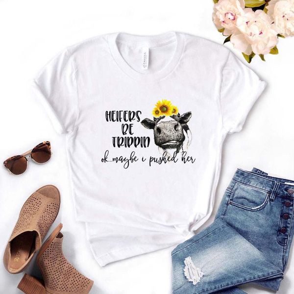 

heifers be trippin ok mens t shirts maybe i pushed her cow sunf men cotton casual funny shirt for yong, White;black