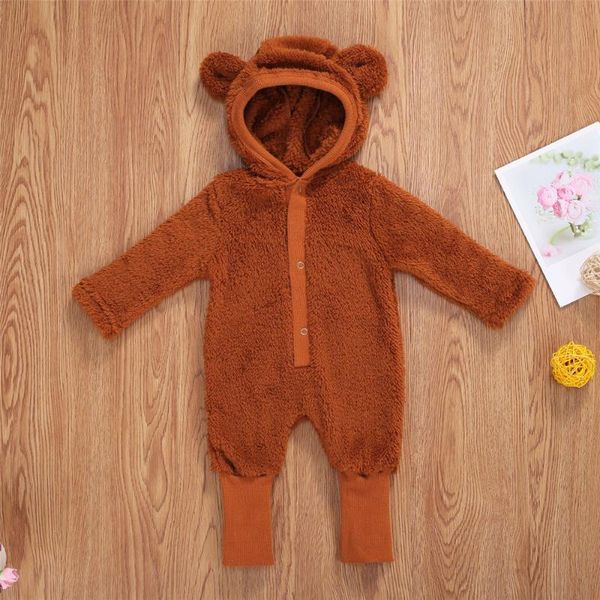 

jumpsuits 2021 born baby boy girl romper ear hat infant long sleeve hooded jumpsuit toddler kids button-up warm outfit for winter fall, Blue