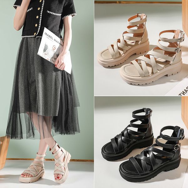 

slippers summer platform sandals women roman shoes fashion leather gladiator casual woman flat ub5z, Black