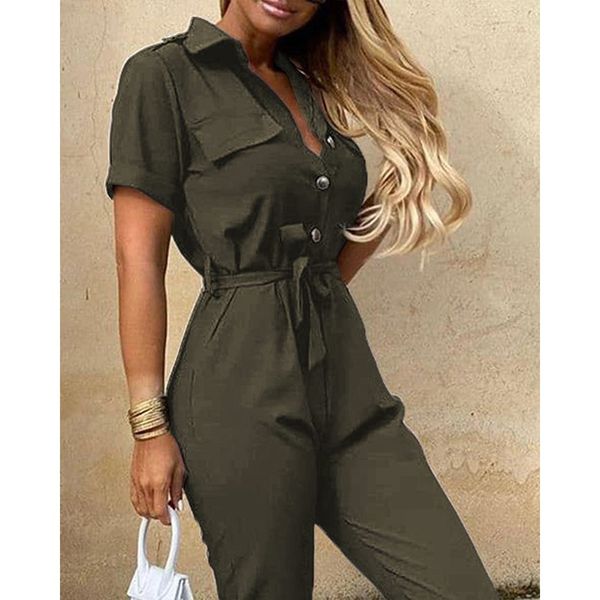 

new causal elegant office ladies ol clothes women autumn jumpsuit lapel sashes rompers femme jumpsuit feminino monos mujer, Black;white