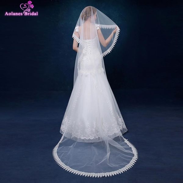 

bridal veils white ivory 2.5 meters long cathedral one layer appliques lace edge wedding accessories, Black