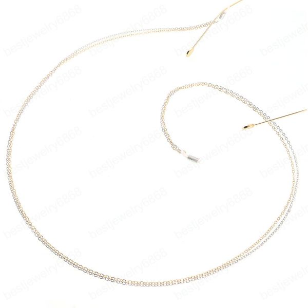 Moda ouro camada dupla cadeia de óculos para mulheres copos cadeias óculos titular do cordão cinta corda