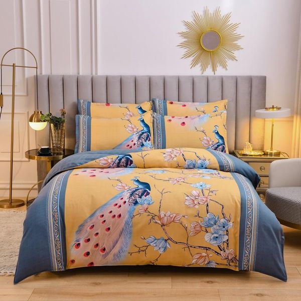 

bedding sets cotton 4pcs chinese style set  king size soft fashion peacock branch duvet cover bed sheet for women oceania