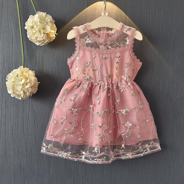 

girl's dresses 2021 summer children's girls' pure color lace embroidered vest princess dress #1, Red;yellow