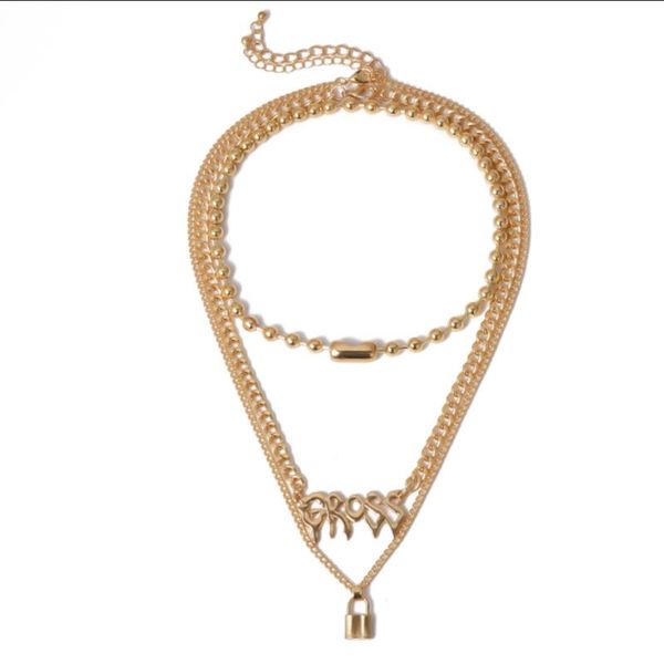 

luxury copper bead letter lock necklace female multilayer clavicle chain female accessories social gift, Black