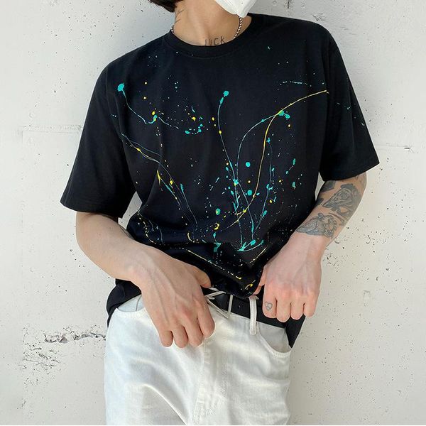 

men's t-shirts short-sleeved t-shirt splash-ink graffiti printing loose half-sleeve summer korean version of the trend short, White;black