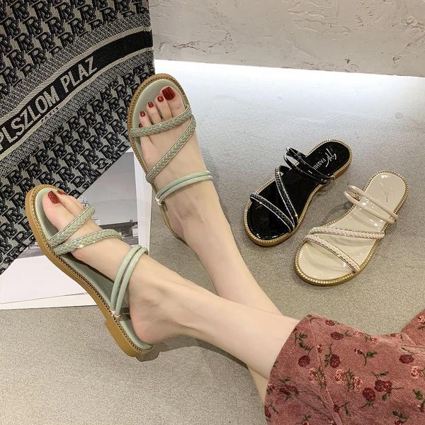 

slippers diamond roman sandals for women's summer 2021 versatile pair shoes women, Black