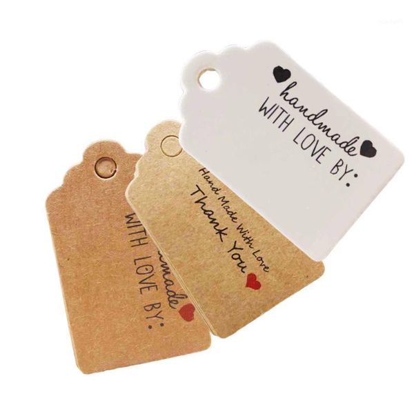 GREST AGN AGN 100PCS Kraft Paper Made Made Tag With Love for Diy Box Candy Cupcake Obrigado Tags/Favors artesanais Marca de nome