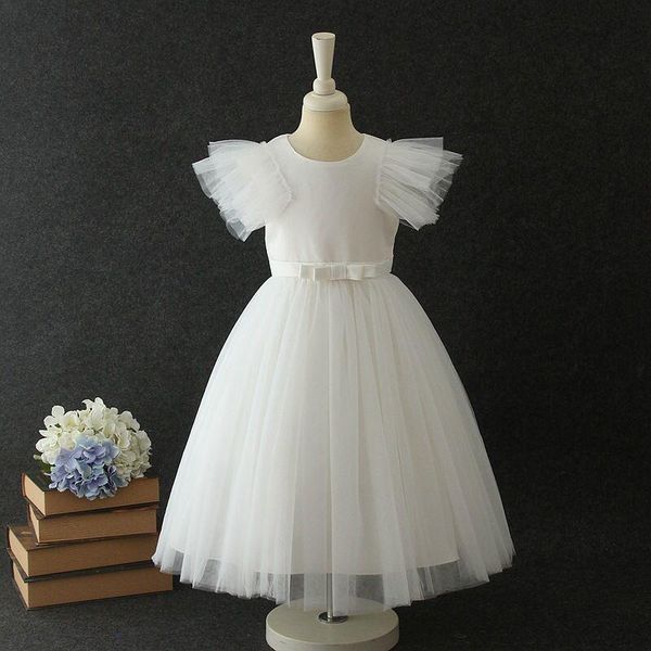 

flower girls dresses illusion short o-neck tulle lace bow floor-length vintage luxury purple cute kids party princess gown f377 girl's, Red;yellow