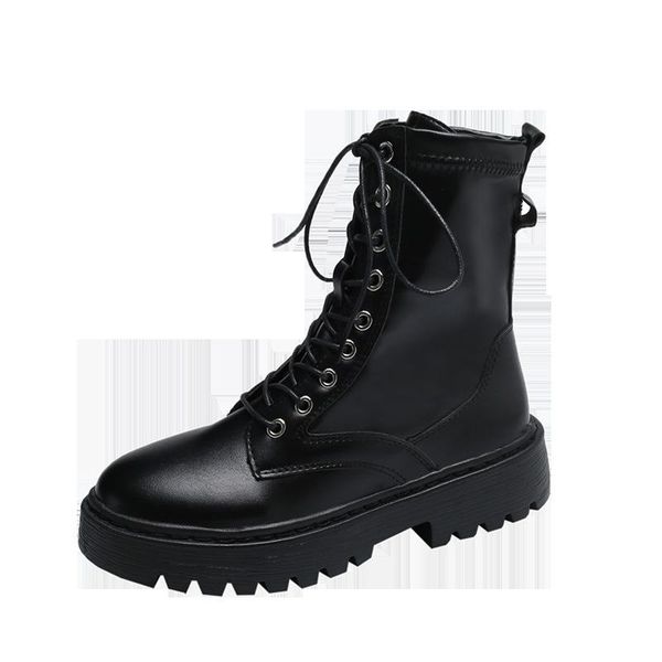 

boots spring white black pu leather ankle women autumn winter round toe lace up shoes woman fashion motorcycle platform botas 40