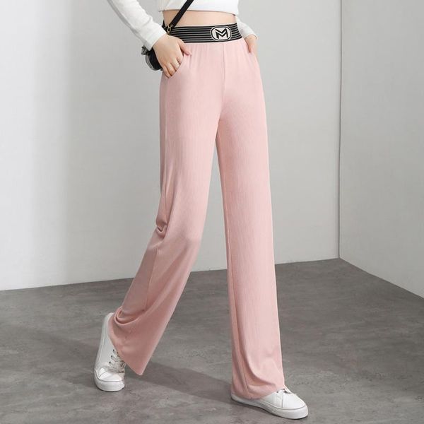 

women's pants & capris 2021 summer soft comfort women high waist casual slacks ice silk full-length long trousers female, Black;white