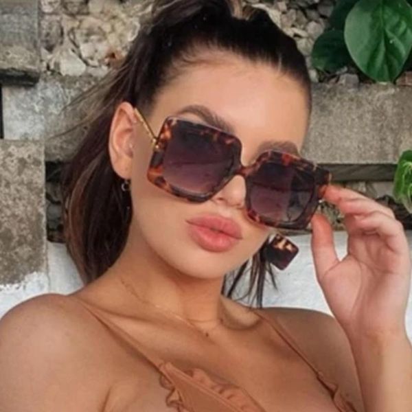 

sunglasses vintage unique chain oversized square for women fashion leopard print gradient sun glasses female alloy shade, White;black
