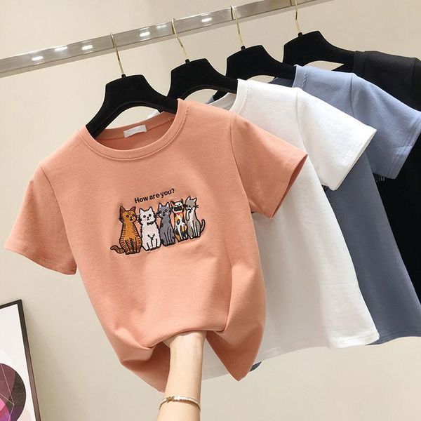 

women's t-shirt t shirt cotton clothes fashion korean short sleeve graphic casual plus size kawaii summer loose pulovers, White