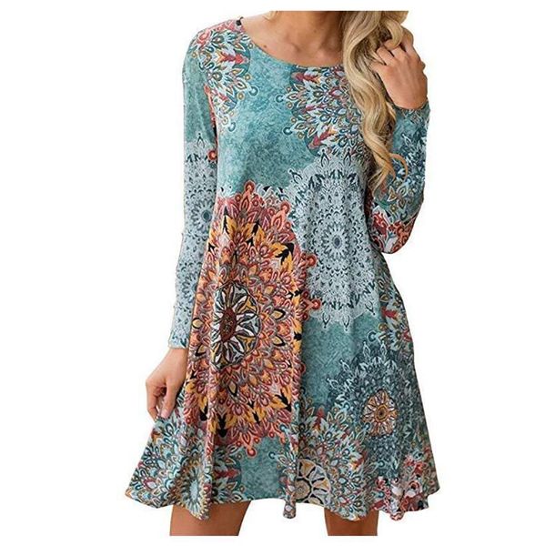 

fine national autumn long sleeve pocket ethnic print swing women's 10 color 5, Red