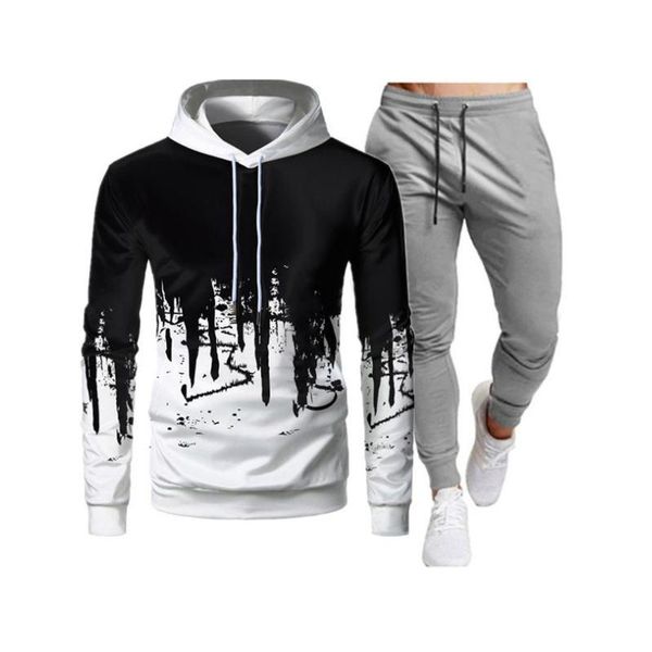 

men's hoodies & sweatshirts 2 pieces sets tracksuit men hooded sweatshirt+pants pullover hoodie sportwear suit ropa hombre casual cloth, Black