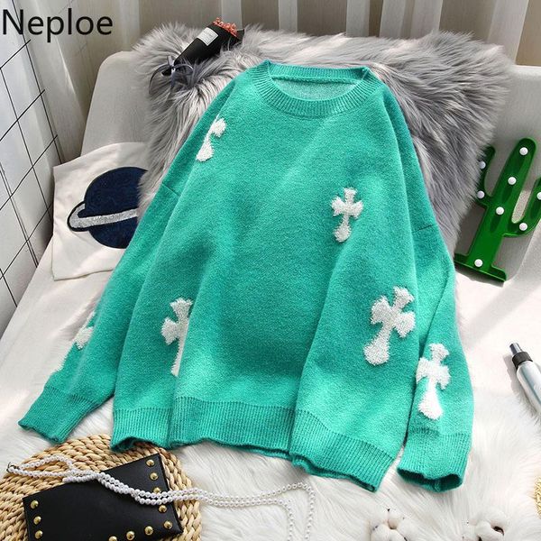 

neploe pull femme winter thicken women knitted korean long sleeve o-neck oversized pullover 2021 causal sweater 4d628 women's sweaters, White;black