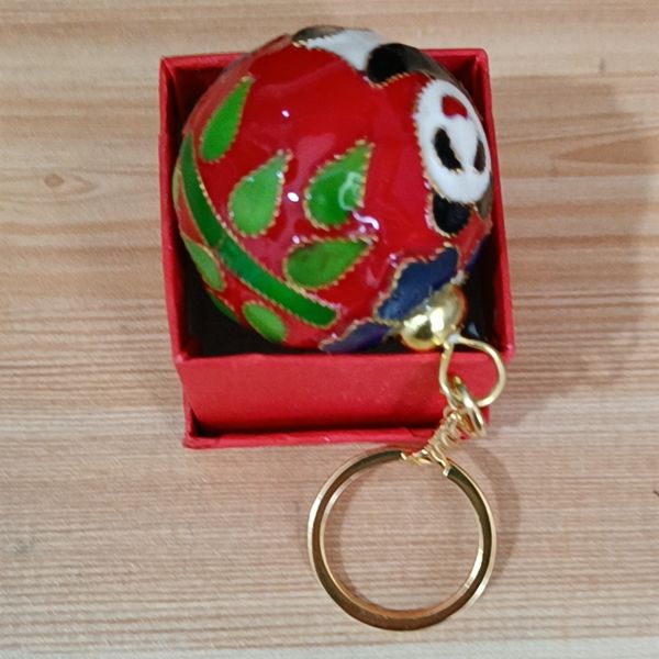 Уникальный Cloisonne Craft Enamel Filigree Fance Fancy 50mm Ball Bear KeyChain Key Держатель Китайские рукоятки День рождения Подарки Мужчины Женщины Красочные Ключ