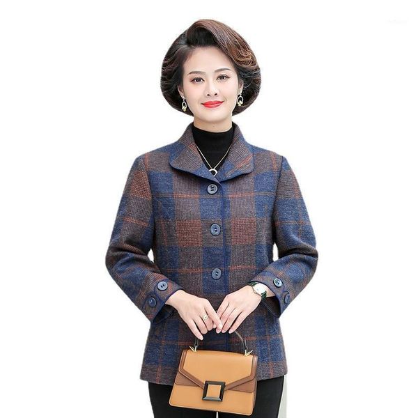 

women's wool & blends middle-aged female woolen coat 2021 autumn women lattice jacket mother fashion jackets plus size 5xla1474, Black