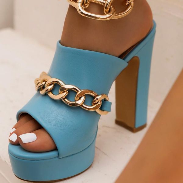 

sandals 2021 summer slipper high heels platform shoes peep toe chain european style party women green sandles, Black