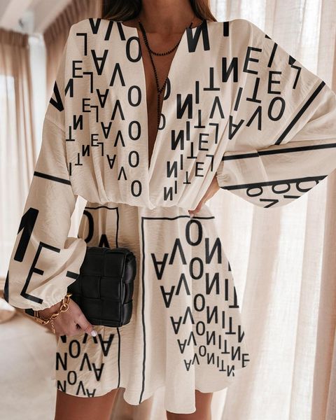 

casual dresses 2021 deep v-neck fashion high-waist printed dress, Black;gray