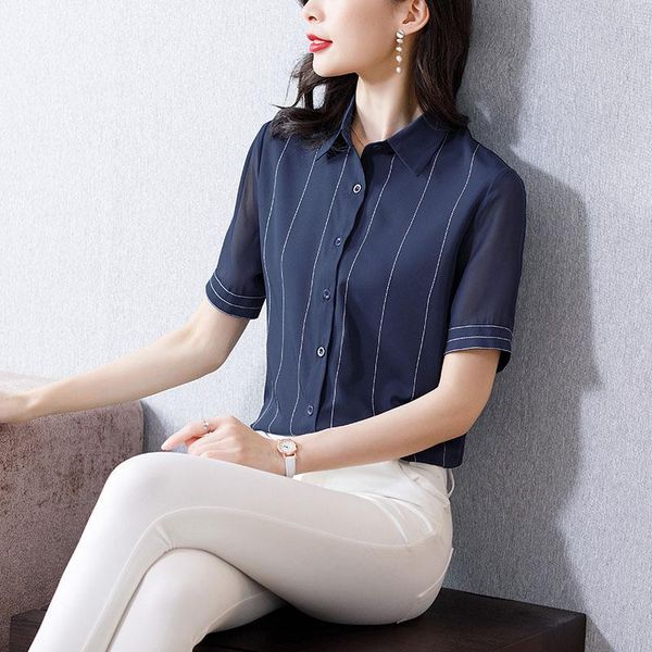 

women's blouses & shirts female sundress women leisure striped printed shirt plus size summer fashion slim casual clothing, White