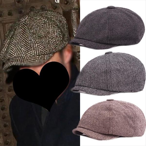 

men tweed newsboy hat british art beret hats wild herringbone brim octagonal street caps winter spring hip hop cool berets, Blue;gray