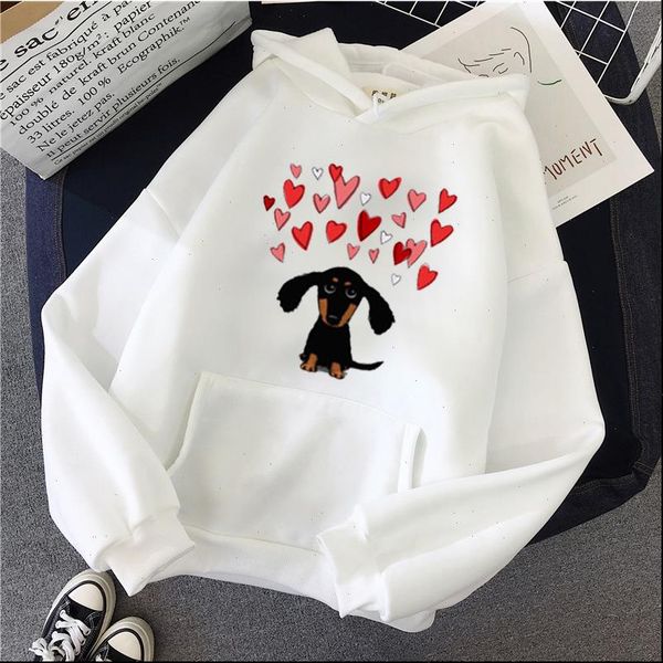 

winter autumn womens hoodies women clothing harajuku kawaii dachshund pug terkel animal print casual long sleeve top, Black