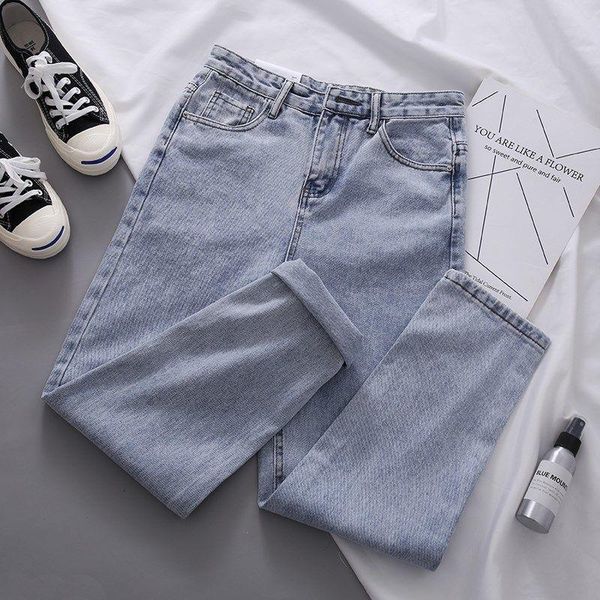 

women's pants & capris lism women jeans leisure loose casual high waist vintage straight korean style all-match simple denim trousers, Black;white