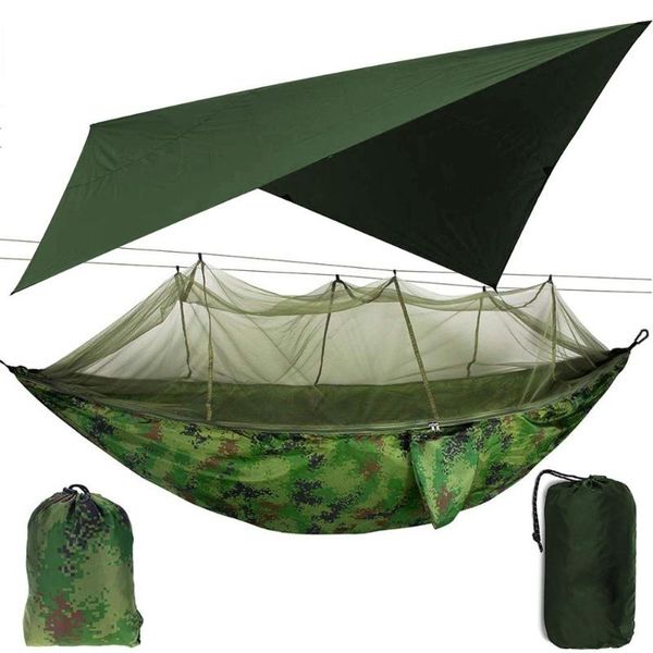 

camp furniture outdoor camping hammock with mosquito net and sun shelter, portable double parachute swing hammocks tent tarp rain