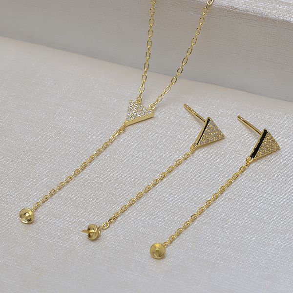 

diy s925 silver triangle set pearl chain earrings jade accessories 3278