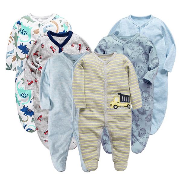 

jumpsuits 6 piece/lot born baby boys rompers babies girls clothes footed infant long sleeve 3 9 12 months clothing, Blue