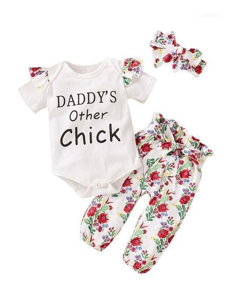 

infant baby girls outfits clothes cotton romper bodysuit+pants headband set1, White